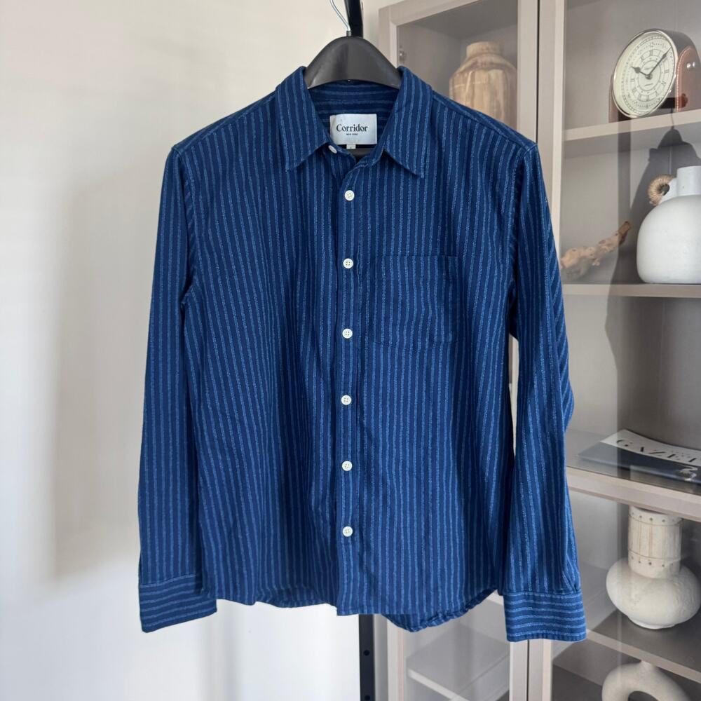 Corridor New York Two Tone Pinstripe Long Sleeve Button Up Shirt Large Cotton LS